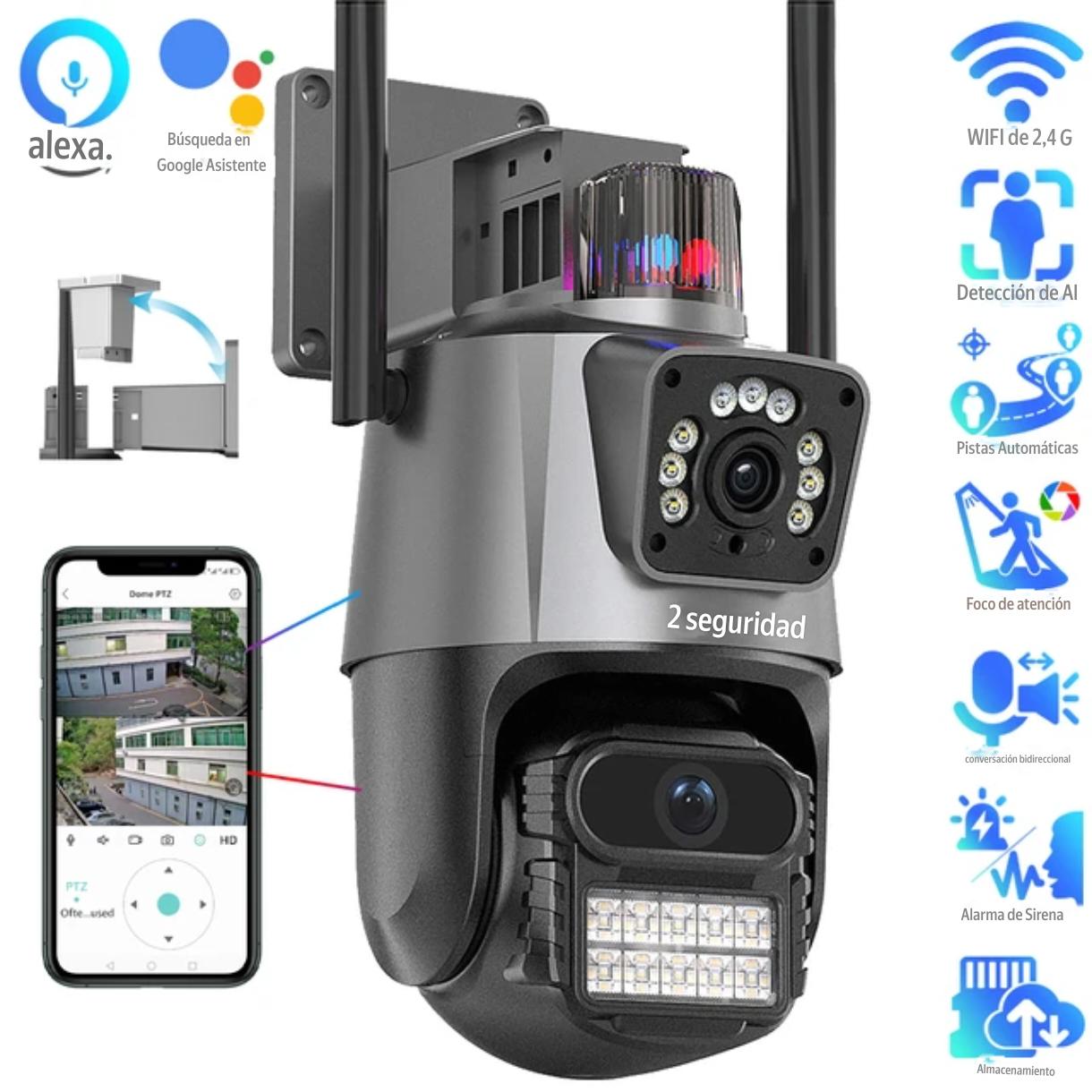 🔐 Cámara de Seguridad con Sirena y Doble Lente – Protección Inteligente para tu Hogar o Negocio