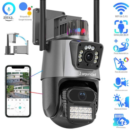 🔐 Cámara de Seguridad con Sirena y Doble Lente – Protección Inteligente para tu Hogar o Negocio
