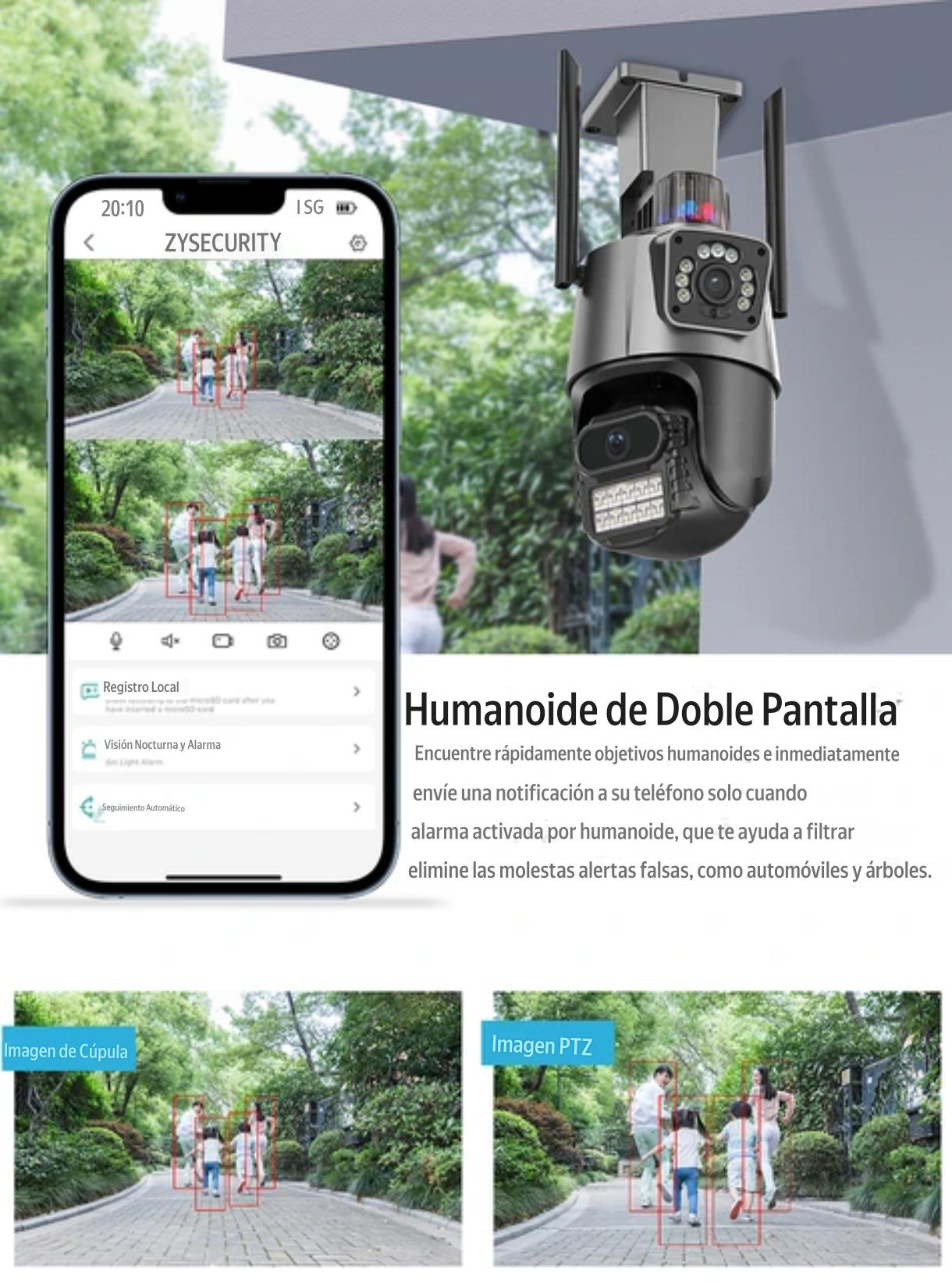 🔐 Cámara de Seguridad con Sirena y Doble Lente – Protección Inteligente para tu Hogar o Negocio