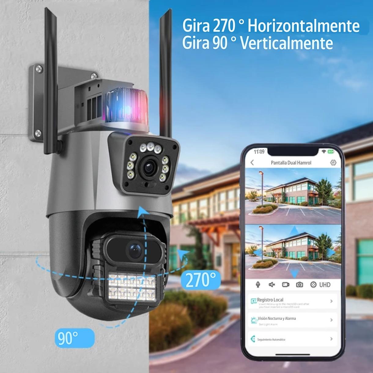 🔐 Cámara de Seguridad con Sirena y Doble Lente – Protección Inteligente para tu Hogar o Negocio