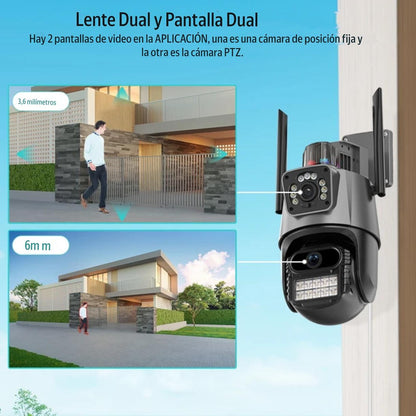 🔐 Cámara de Seguridad con Sirena y Doble Lente – Protección Inteligente para tu Hogar o Negocio