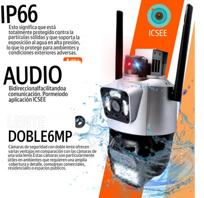 🔐 Cámara de Seguridad con Sirena y Doble Lente – Protección Inteligente para tu Hogar o Negocio