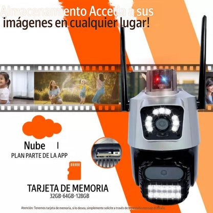 🔐 Cámara de Seguridad con Sirena y Doble Lente – Protección Inteligente para tu Hogar o Negocio