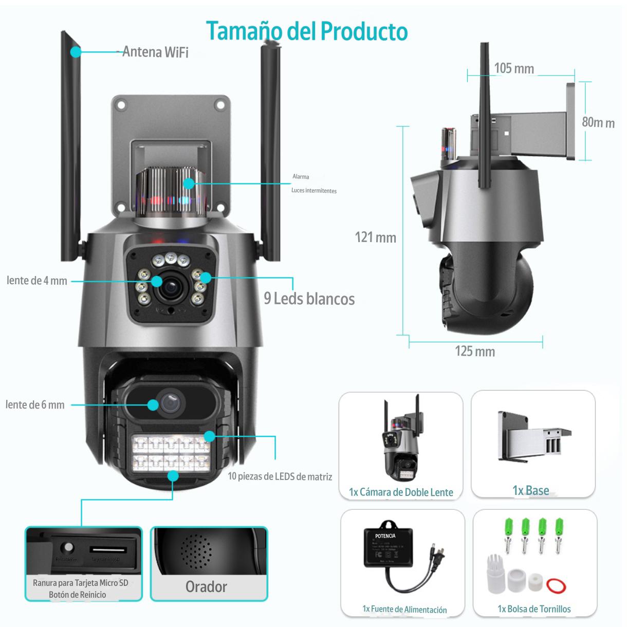 🔐 Cámara de Seguridad con Sirena y Doble Lente – Protección Inteligente para tu Hogar o Negocio