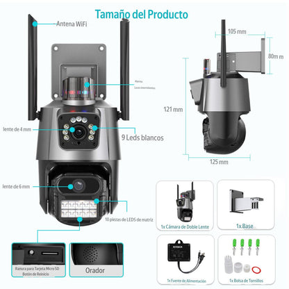 🔐 Cámara de Seguridad con Sirena y Doble Lente – Protección Inteligente para tu Hogar o Negocio