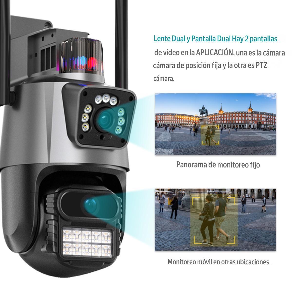 🔐 Cámara de Seguridad con Sirena y Doble Lente – Protección Inteligente para tu Hogar o Negocio
