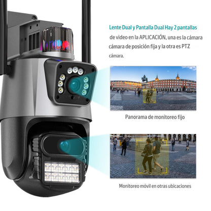 🔐 Cámara de Seguridad con Sirena y Doble Lente – Protección Inteligente para tu Hogar o Negocio