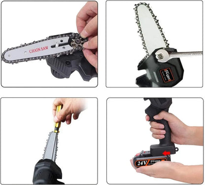 🪓 PEQUEÑA PERO PODEROSA: ¡CORTA TRONCOS COMO UN PROFESIONAL! – MOTOSIERRA ELECTRICA PORTATIL